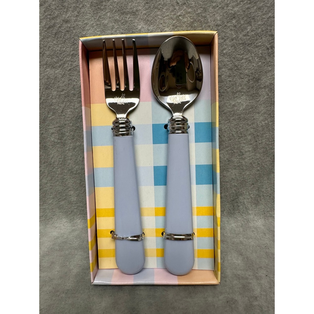 Golden‎ Rabbit Flatware Set Childrens Fork Spoon Pastel Blue Stainless Silver